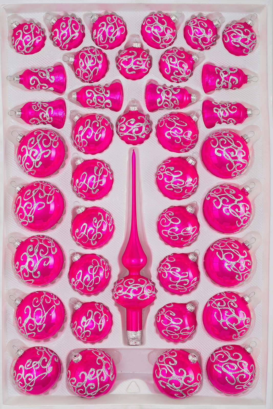 Christbaumkugeln-24 Weihnachtskugeln Pink 39 - Glas Silberne tlg. Ornamente“ Set in „Hochglanz
