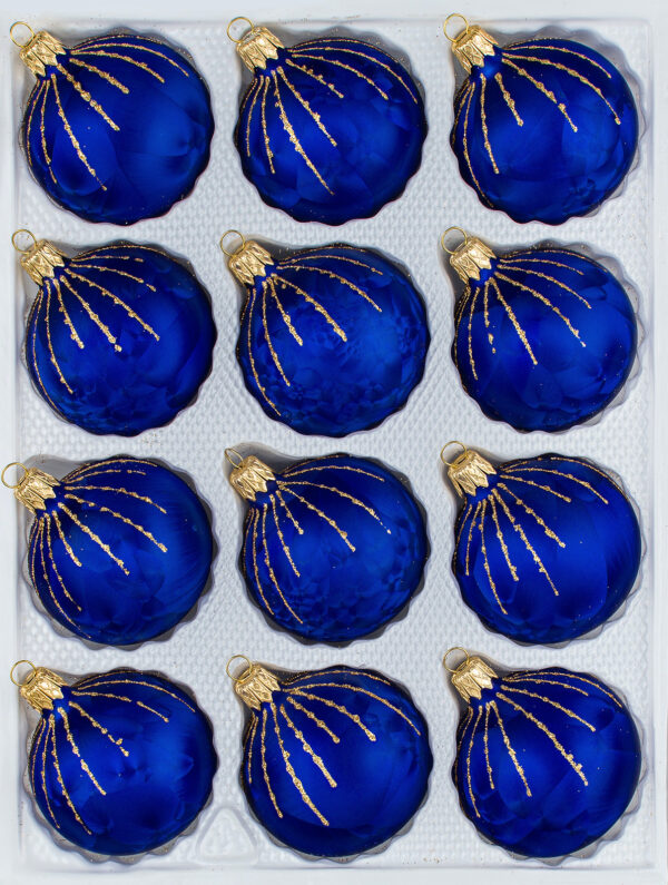 12 teiliges Christbaumkugeln Weihnachtskugeln Set Ice Royal Blau Regen Gold