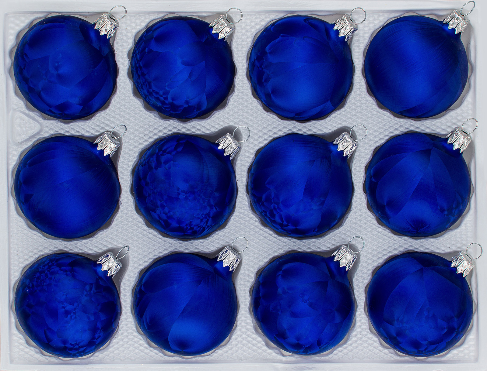 12 tlg. GlasWeihnachtskugeln Set in “Ice Royal Blau” Eislack