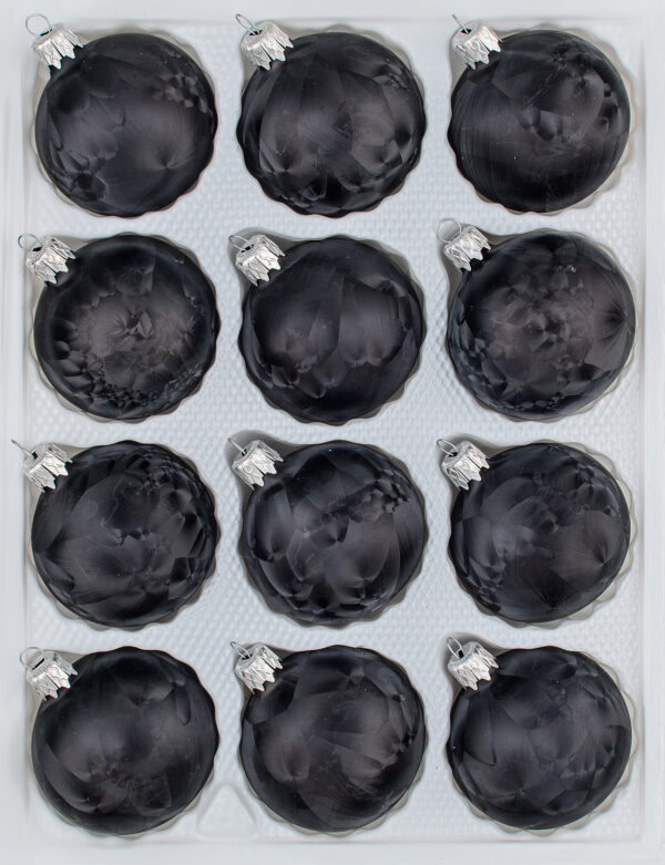 12 tlg. Glas-Weihnachtskugeln Christbaumkugeln Christmas balls black Set in "Ice Schwarz " Eislack