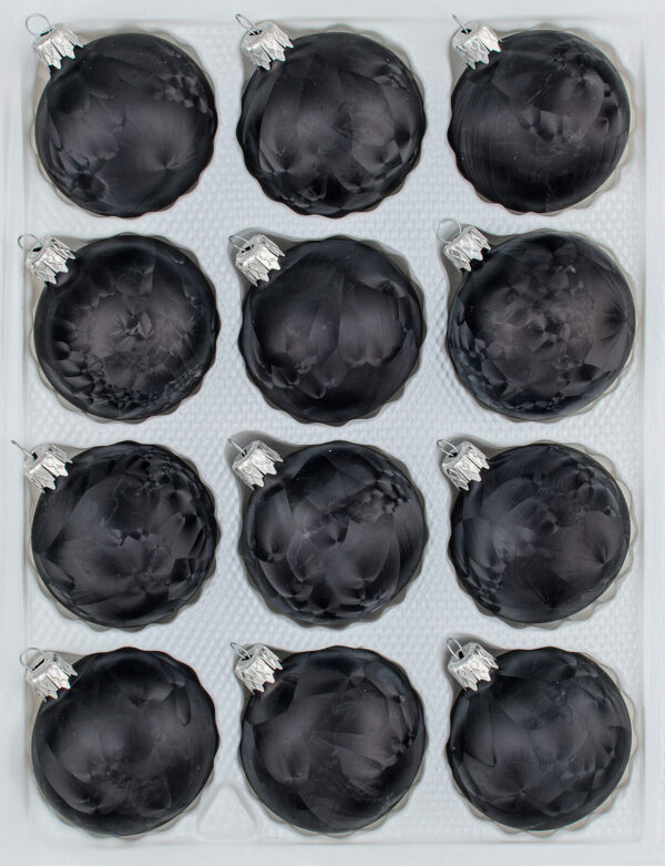 12 tlg. Glas-Weihnachtskugeln Christbaumkugeln Christmas balls black Set in "Ice Schwarz " Eislack