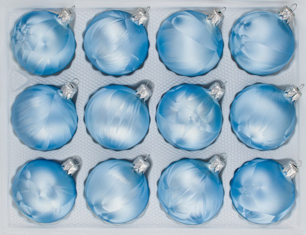12 tlg. Glas-Weihnachtskugeln Christbaumkugeln Christmasballs Set in "Ice Blau" Eislack