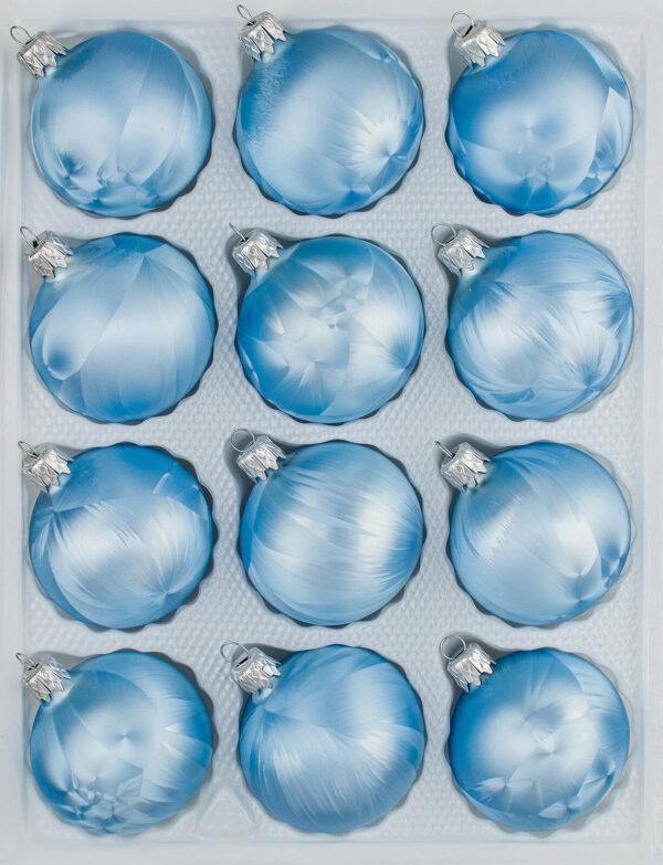 12 tlg. Glas-Weihnachtskugeln Christbaumkugeln Christmasballs Set in "Ice Blau" Eislack