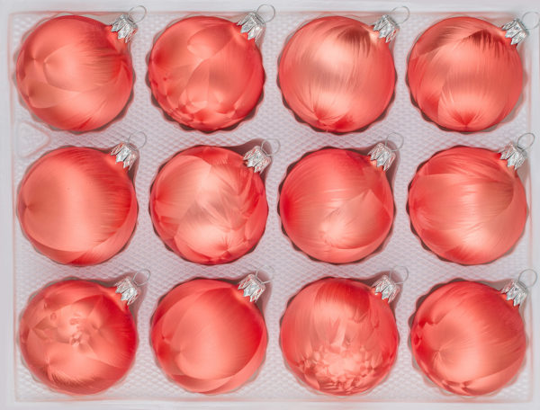 12 tlg. Glas-Weihnachtskugeln Christbaumkugeln Set in "Ice Lachs" Eislack