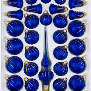 39 Christbaumkugeln Weihnachtskugeln Set Ice Royal Blau Blue Gold Regen Rain, Christmas balls