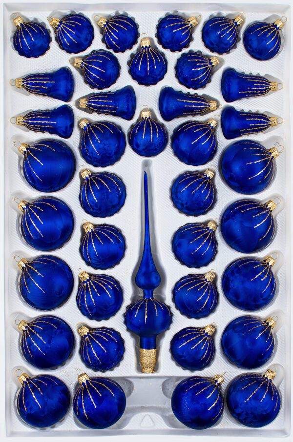 39 Christbaumkugeln Weihnachtskugeln Set Ice Royal Blau Blue Gold Regen Rain, Christmas balls