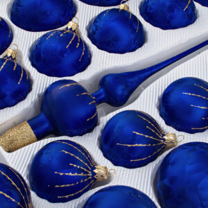 39 Christbaumkugeln Weihnachtskugeln Set Ice Royal Blau Blue Gold Regen Rain, Christmas balls