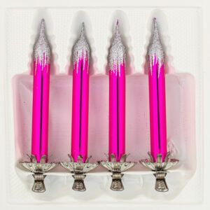 4 Baumkerzen aus Glas mit Clip Halter Candles Candle Hochglanz Pink Highgloss Pink Christbaumkerzen Christbaumschmuck