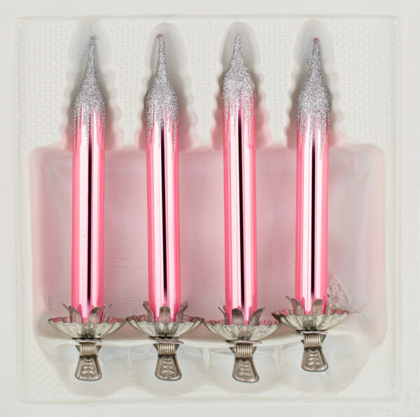 4 Baumkerzen aus Glas mit Clip Halter Candles Candle Hochglanz Rosa Highgloss Pink Christbaumkerzen Christbaumschmuck