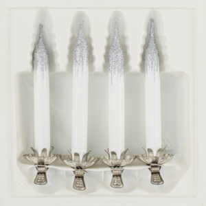 4 Baumkerzen aus Glas mit Clip Halter Candles Candle Hochglanz Weiss Highgloss White Christbaumkerzen Christbaumschmuck