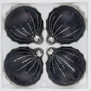 4 echtGlas Weihnachtskugeln Christbaumkugeln Christmas Balls "Ice Schwarz Silber" Regen Black Silver