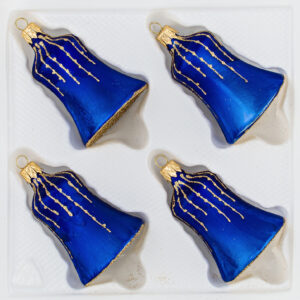 4 tlg. Glas-Glocken Set in "Ice Royal Blau Gold" Regen - Christbaumkugeln - Weihnachtsschmuck-Christbaumschmuck