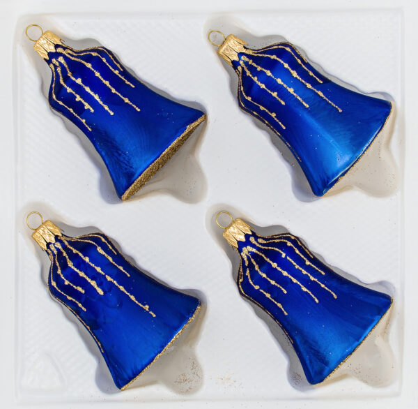4 tlg. Glas-Glocken Set in "Ice Royal Blau Gold" Regen - Christbaumkugeln - Weihnachtsschmuck-Christbaumschmuck