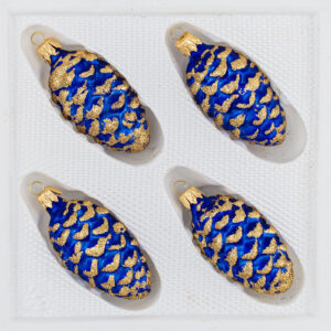 4 tlg. Glas-Tannenzapfen Set in Ice Royal Blau Gold