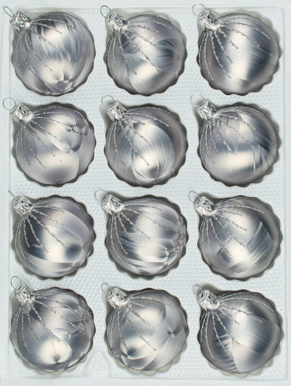christbaumkugeln-24.de - 12 tlg. Glas-Weihnachtskugeln Set in "Ice Grau Silber" Regen - Christbaumkugeln - Weihnachtsschmuck-Christbaumschmuck