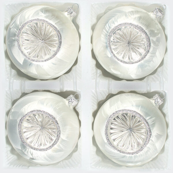 4 tlg. Glas-Weihnachtskugeln Set 8cm Ø in "Vintage Ice Weiss Silber" Christbaumkugeln -Reflektorkugeln -Christbaumschmuck 8cm Durchmesser Reflexkugeln